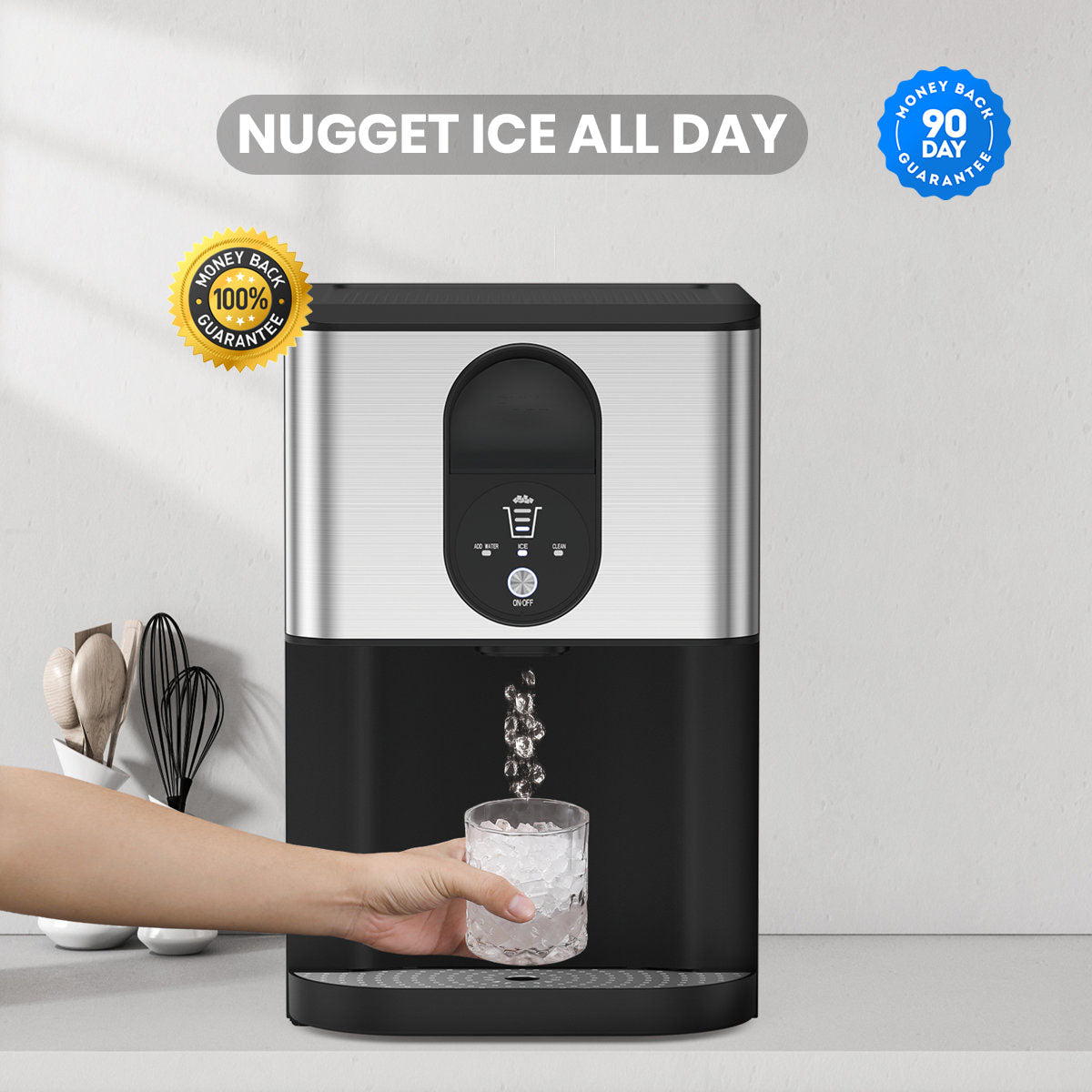 44lbs 24h Nugget Ice Maker Countertop Dispenser
